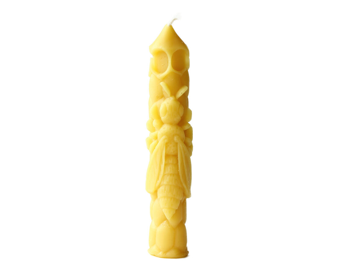 Beeswax candle-bee on wax cells